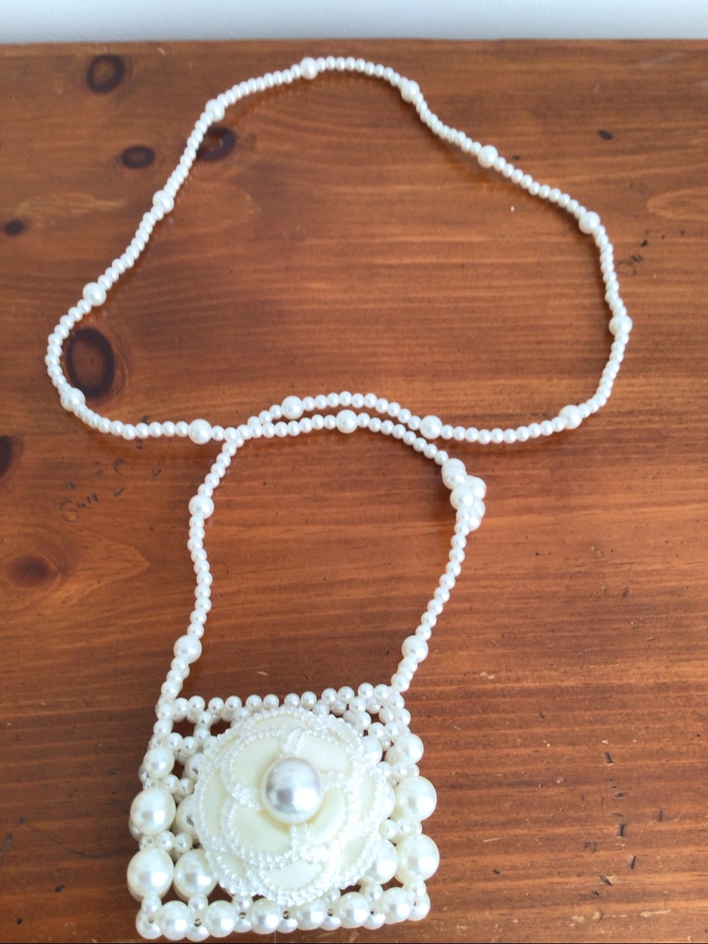 Mini Pearl Flower Open Shoulder Long Purse White/Cream